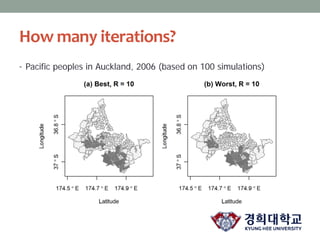 How many iterations?
• Pacific peoples in Auckland, 2006 (based on 100 simulations)
 