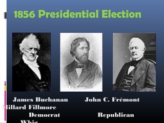 1856 Presidential Election
James Buchanan John C. Frémont
Millard Fillmore
Democrat Republican
 