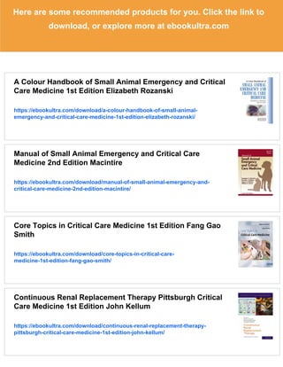 Elizabeth Rozanksi Handbook of Critical Care Medicine 1st Edition Senaka Rajapakse | PDF