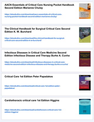 Handbook of Critical Care Medicine 1st Edition Senaka Rajapakse | PDF