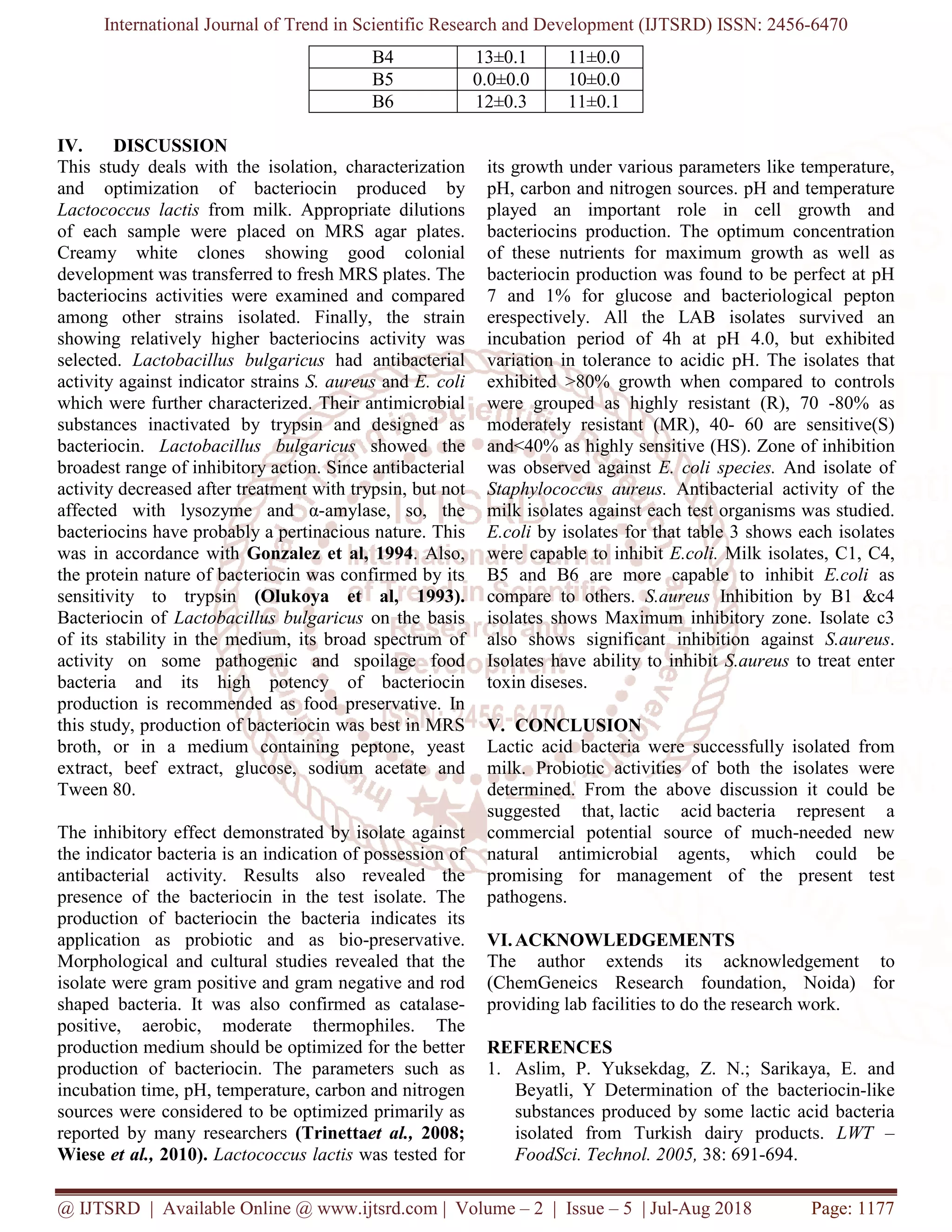 Isolate Parameter Isolation, Identification of Probiotic Bacteria Present in Milk | PDF