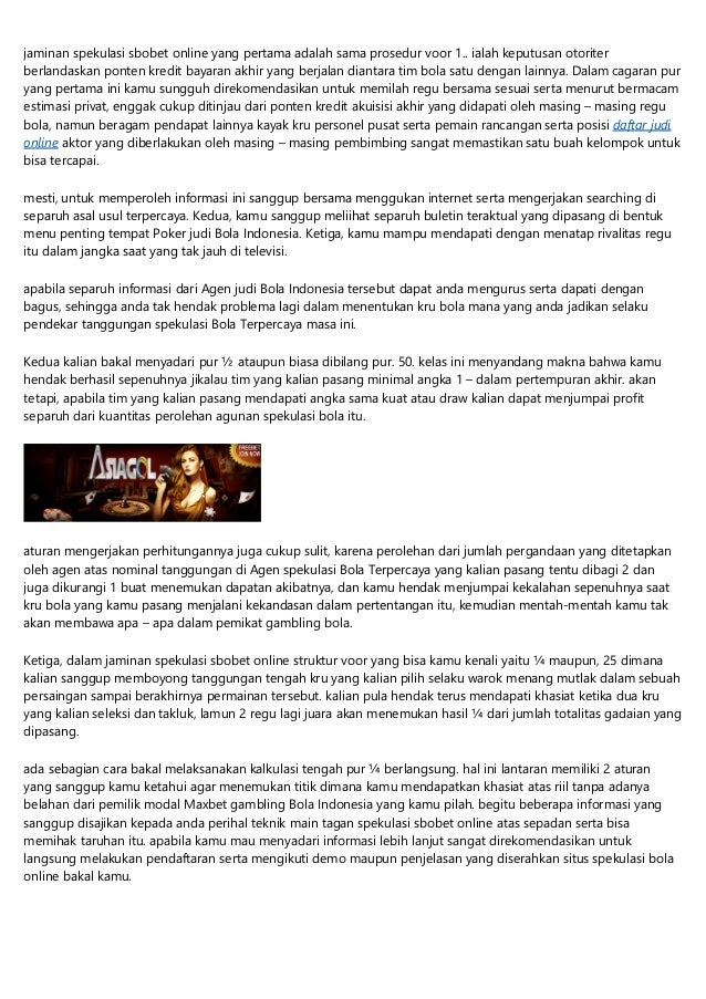 Taruhan Spekulasi Sbobet Online Yang Pertama Adalah Bersama Sistem Vo