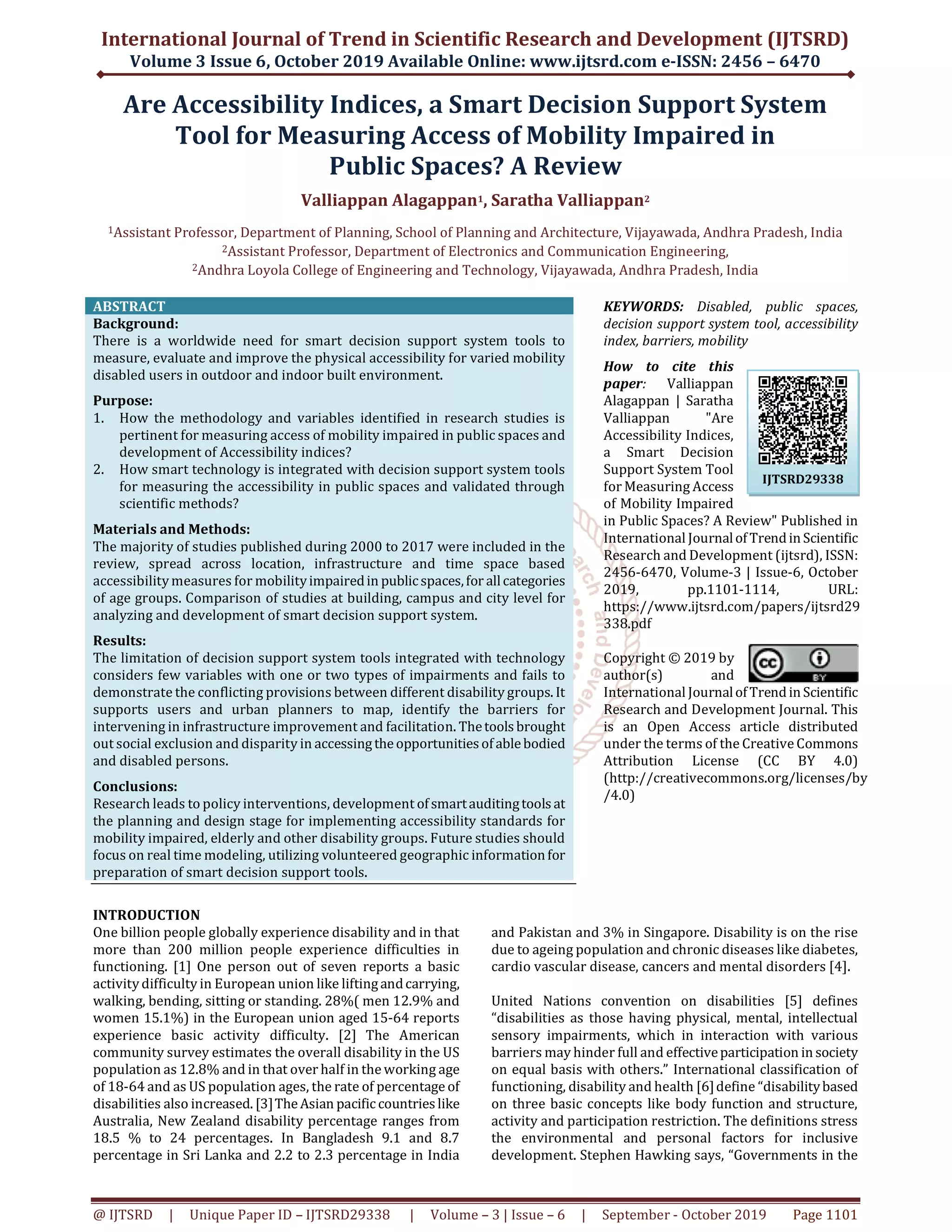 Are Accessibility Indices, a Smart Decision Support System Tool for ...