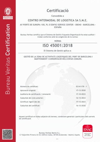 Aquest certificat es troba subjecte als termes, condicions generals i particulars dels serveis
de certificació
Bureau Veri...