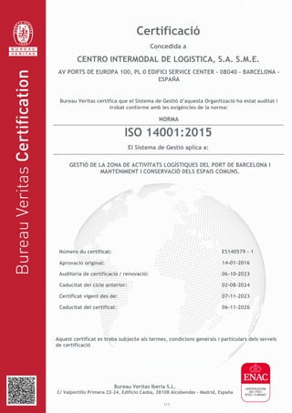 Aquest certificat es troba subjecte als termes, condicions generals i particulars dels serveis
de certificació
Bureau Veri...