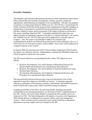 Nasa Project Implementation NASA's Research and Utilization Plan for the International Space ...