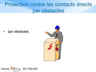 Protection contre les contacts directs
par obstacles
• par obstacles
Source ED 1522-208
 