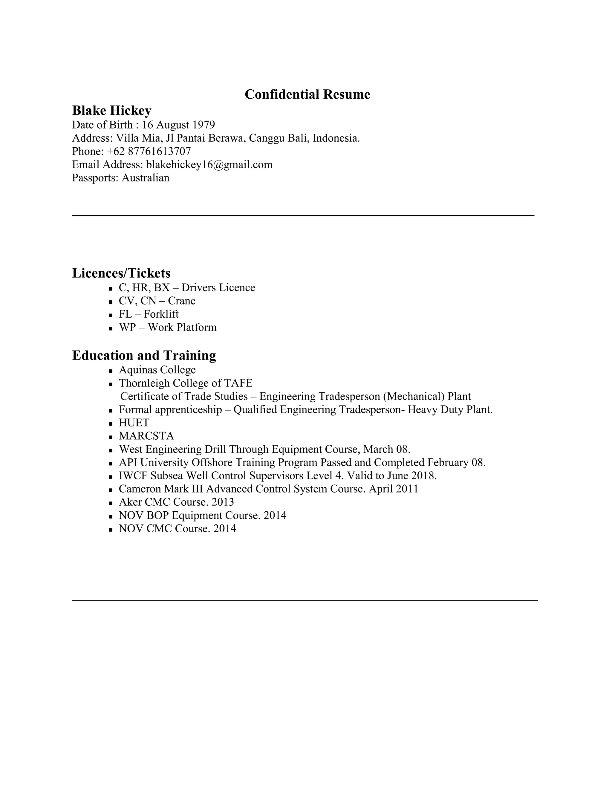 B.Hickey Confidential Resume PDF