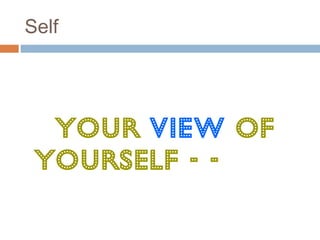 Self
Your VIEW of
yourself - -
 