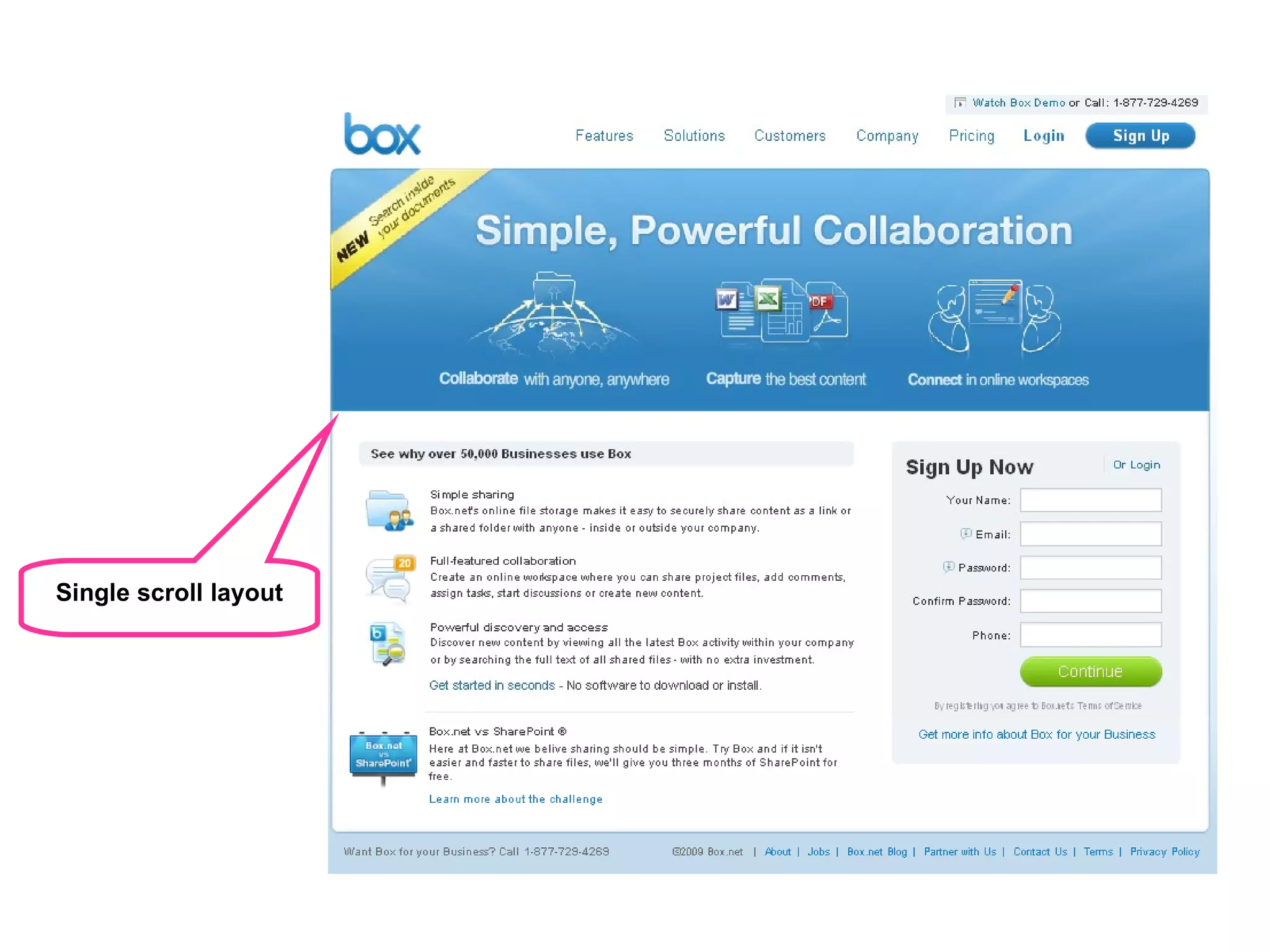 Single scroll layout 