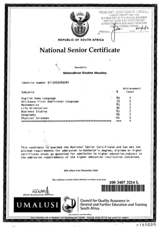 Matric certificate NKM