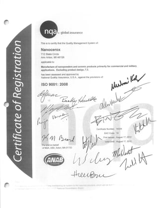 Nanocerox ISO Certificate