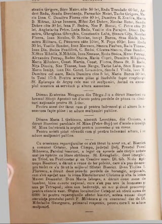 stantin Grgore, S6re Matei,câte 50 let, Radu Trandafir 60 leT, An­
drei Radu, Sandu Dorobanţu, P&raschiv Matei, Tache Grigore, Ma­
rin Dina. C. Dumitru Florea câte 40 lt*î, Dumitru R. Zanfira, Marin
D. Mitran, Alexe Ionescu, Mihal Zet Dobre, Nicolae Butoi, Sandu
'Dobre câte 30 Ieî, Iana P. Badea, Nae P. BucuT, C. Petre câte 20
lei, Anghelaehe Petre, Luţa Radu, Vasilie din Parajan, Dincă Du­
mitru, Gherghina Gherghiu, Constantin Labă, Stancu Câtu, Nicolae
Florea, loan Nicolae, G. Nicolae, Ioniţă Burcu, Stan Moclă, Du­
mitru Militaru, C. Păunescu câte 10 lei, N. Popa 40lei, loan Radu
30 lei, Vasilie Bondoc, loan Mucescu, Stancu Paubun, Radu Tănase,
loan Din. Badea Pandilică, C. Bădoi. Cârstea Stancu, /Stan Bondoc,
N.Stan Mihăilă, N.Mihăilă, loan Nâslase, Radu Stoica, Matei Petruşi,
Alexandru Petruşi, Badea Stoica, Marin Capră, Dumitru Miba ic e a ,
Marin Mihalcea, Const. Martin, Const. Florea, Stana St. B. Radu,
Niţă Dinoiu, Nae Tănase, loan Neagu, Tache Labă, Stan Rizescu,
Marin Ioniţă, loan Din. Const. Licsandru, Sanda I. Vladu, Joan M.
Dumitru cel mare, Radu Dumitru câte 5 lei, Marin Burcă 50 lei,
în Total 1715. Pentru aceste piose şi lăudabile fapte creştineşti
-Şf. Episcopie de Argeş cele mal vil mulţumiri, dorind ca exem­
plul acestora să servâscă şi altora asemenea.
Domna Ecaterina Mongescu din Târgu-Jiu a dăruit Bisericel cu
hramul Sfinţii Apostoli tot d’acolo patru perdele de pânză cu alesă-
turi naţionale pentru St. Icone.
Pentru acest dar făcut cum şi pentru îndemnul şi al altora la a-
semenea fapte pi0se i se aduce mulţumiri publice.
Domna Maria I. Geblescu, născută Leontenu, din Craiova, a
dăruit Bisericel parohiale Sf. Mina (Petre-Boji) tot d’acolo o iconiţă
Sf. Mina îmbrăcată în argint pentiu iconostas şi un covor.
Pentru acestă piosă ofrandă cum şi pentru îndemnul altora, i se
aduce mulţumiri publice.
Cu ocasiunea reparaţiunilor ce s’au făcut în acest an, sf. Biserică
a comunei Cetatea, plasa Câmpu, judeţul Dolj, Preotul Pavel
Mfbăescu, Parohul bisericel, a legat cu spesele sale cărţile notate
mal jos tipărite cu litere străbune. Sf. Evanghelie, doue liturghii,
nn Triod, un Penticostar şi un Ceaslov mare. Dl. Gh. Nadu JSpi-
tropu Bisericel, a d&ruit o cruce de fer poleită, care s’a pus de-asu-
pratuilelce s’a făcut la mijlocul Sfintei Biserici. D-na Ticilea I.
Fioreseu, a dăruit doue perechi perdele de borangic, naţionale,
cari s’afi aşezat una la ic0na Mântuitorului Christos şi alta la icona
Maiceî Domnului. D-na Maria labaşea, a dăruit doue mese de
bumbac, bine cusute naţional, care s'au pus una la Iconostas şi
-una peTetrapod; idem una bederniţă, un aer şi două procoveţe
pentru sfintele vase. Obştea locuitorilor Cetăţeni aă oferit suma de
6000 lei pentru reparaţiunile sfintei biserici, acesta numai dupe
stăruinţa preotului paroh P. Mihăescu şi cu concursul dat de Dl.
Mihalache Georgescu, primarul respectiv, pentru care li se aduce
mulţumiri.
 