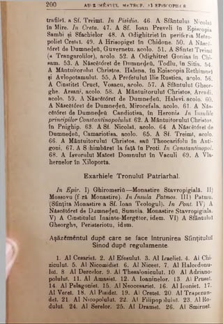 2 0 0 AŞI Z îMĂMTUL MB.TROP. > E P lS C O P IU R
trafileî, a Sf. Treimî. In Pisidia. 46. A Sfântului Nicolaî
în Mire. In Creta. 47. A Sf. loan Preveli în Episcopia
Sambi şi Sfachielor 48. A Odighitriel în periferia Metro­
poliel Cretei. 49. A Hrisopigel în Chidone. 50. A NăseS-
t6rel de Dumne4eii, Guvernetu, acolo. 51. A Sfintei Treimî
(a Trangarolilor), acolo. 52. A Odighitrel Gonias în Chi-
sam. 53. A Nâscăt.<5rel de Dumnedeii, Todlu, în Sitia. 54.
A Mântuitorului Christos. Halena, în Episcopia Rethimnel
şi Avlopotamulul. 55. A Profetului! Ilie Rustica, acolo. 56.
A Cinstitei Crucî, Vosacu, acolo. 57. A Sfântului Gheor­
ghe. Arsan», acolo. 58. A Mântuitorului Christos, Arcadi,
acolo. 59. A Nftscdtârel de Dumnedeii, Halevi, acolo. 60.
A NăscSt6rei de Dumnezeii, Mirocefala, acolo. 61. A Nâs-
cfitdrel de Dumnedeii Candiotisa, în Heronis. In Insulile
principilor Constantinopoluiul. 62. A Mântuitorului Christos,
în Pnighip. 63. A Sf. Nicolaî, acolo. 64 A N&scStdrel de
Dumnezeii, Camariotisa, acolo. 65. A Sf. Treimi, acolo.
66. A Mântuitorului Christos, sati Theocarifolu în Anti-
goni. 67. A S himbărel la faţâ în Proti. In Constantinopol.
68. A Isvorulul Malcel Domnului în Vaculi. 69. A Vla-
hernelor în Xiloporta.
Exarhiele Tronului Patriarhal.
In Epir. I) Ghiromeriii—Monastire Stavropigială. II)
Mossovu (f r& Monastire). In Insula Patmos. III) Patmu,
(Sfinţita Monastire a Sf. loan Teologul). In Pont. IV) A
Nâsc6t<5rel de Dumnezeii, Sumela, Monastire Stavropigiala.
V) A Cinstitului Inainte-Merg&or, idem. VI) A Sfântului
Gheorghe, Peristeriotu, idem.
AşăzSm£ntul dup€ care se face întrunirea Sfinţitului
Sinod dupS regulamente.
1. Al Ceeariel. 2. Al Efesulul. 3. Al I/acliel. 4. Al Chi-
ziculul. 5. Al Nicomidiel. 6. Al Niceei. 7. Al Halcedonu-
lal. 8 Al Dercelor. 9. Al Thesaloniculul. 10. Al Adriano-
polului. 11. Al Amasiel. 12. A loaninelor. 13. Al Prusel.
14. Al Pelagoniel. 15. Al Neocesariel. 16. Al Jconiel. 17.
Al Verel. 18. Al Pisidel. 19. Al Cretei. 20. Al Trapezun-
del. 21. Al Nicopoiului. 22. Al Filipop jiului. 23. AIRo*
dulul. 24. Al Serelor. 25. Al Dramei. 26. Al Smirnei.
 