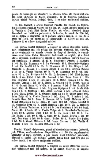 92 DONATIUNL
p6lele de borangio on aleseturl. la sfintele io6ne ale Domnnlul nos-
tra lisus bhristos Ql taioel Domnulul, de la biserioa parohiala
Cartin, plain' Vulcan, jade01 Gorj, li se adue multumirl publice.
Dl. Gh. Barisof, a oferit biserioel Preoita din Baal, un Epitra-
hil ai o nebedernita, In val6re de 60 lel. Dl. Ianon Economul
C. Vasilin Dla Niel Tache Vasilin, all oferit bisericel illiale
Domnesca. eel Intll un polioandru, de bacfon, in soma de 200 lel;
eel al dpilea o cingathre on 2 pattale, argint Diadem, ai cea de a
treia un felon, un epitrahil ai incingatore In 'adore de 120 lel.
Taturor li se adtme multumirl pnblice.
Din partea Sante! Episcopil w Haailor se aduoe cald,:r6se multn-
mirl loouitorilor mal jos notatl din parohia Unteatil, jud. Tntova,
oe au contnbnit cn snmele trecute In dreptn1 fie-oaria, la onmp6-
rarea nnel ioOne Maim Domnulul Imbracata on argint, al a dour)
saute antimise, anal materie simply ai anal matasa, pentrn biserioa
for parohiala, to hramul Sf. M. M. Gheorghe: Preotul 1. Raacann
1 let. Pr. Th. Banceann 4 1. Gh. Cojooarin 80 b. Manolache Opriaan
1 let Gh Panfili 80 b. Gh. D. Banoeann 80 b Gh. Blioju 1 lel
Maranda P. r11008.1111 5 1. Ionia Ciulein 1 let. 60 b. Catrina Moisuc
2 lel 40 b. Vasile Vezetin 80 b. V. D. Baumann 80 b Th. Bak
garn 80 b. Gh. Ertagan 80 b. Gh. D. Prnteann 1 let. Niel Urban
80 b. E ena Radol 1 loll. Gh. Bostad i lea. Toma Dima 1 1. Mi-
trea Balgann 1 loll. D. Prateana 80 b. Mihal loneseu 50 b. Ea-
nacache Cernat 1 let. 50 b. Maria C. Cinlein 80 b Const. Caiohi
1 11 Gavril Jianu 80 1)--Gh. 1. B tnceann 2 lel T der Paul:lb. 50
ban!. Alex. G. Bancean I let. Grigoral Oprlaann. 1 let.. Sande Chi-
rill 50 b. 0. Merauta 1 leil. Aleou Opriaan 1 let !ordache Brom
1 let. Ghita Breza 50 b. Grigore Moro Ian 50 b. T6der keno 601.
Baba Zoiti 50 b. Visile Panaite 1 lel Alex. V. B bloom" 1 let.
Panaite Ursa 50 b. Dam. T. Mooanu 50 b. Ion* Malanoa 50 b.
Mihal Mihailesca 35 lel. Elena D. Isaen 100 lel. Petrea Soantel 2
lel. Costache Blra 80 b. lonita MerenVI 1 let 60 b. Gh. 0. Mihociu
2 lel. Nioo14.8 Vasluianu 1 loll 60 b. Ion Vasluianu I let 60 banl.
Const. Gh. Mihocia 80 b. Vasile Vulpe b0 b. 31 anolache Vasluianu
1 let. 60 b. Nicolas anon 1 let. 60 b. Gh. Caen 1 let 60 b. Gh.
the Puffed, 1 let 60 b. Gh. I. Cum 80 b. Vasile Petrea 1 let 60
ban!. Ion Caen 1 let. 60 b. Const. Paflea 80 b. Vasile Ilie Paflea
1 let 60 b. Const. Mihooiu 2 lel, Iancu Ginroan 1 let. Vasile O.
Mihooiu 1 let. Gh Nechita Mihooin 4 lel.
Preotul MateiA Grigorescn, parohnl bisericel din comuna Costeatil,
jad. Valcea, conformandu -se disposiVilor art. 30 din regalamentul
aplioator al beget clerulnl, a pus basele nue biblioteol parohiale,
darnind el Insual 106 volume. Acosta fapta Bind mal pre sus de
oi l-ce lauds, i se aduoe multumirl publice.
Din partea Sante! Episcopil a Huailor se aduce caldur6se mulcu-
mirl personelor mal jos notate, oe at. Unlit bisericel on hramul
Ewen,
(11
www.dacoromanica.ro
 