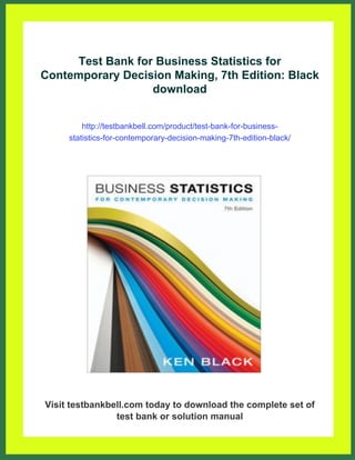 Test Bank for Business Statistics for Contemporary Decision Making, 7th Edition: Black | PDF