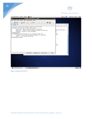 NETWORK INFRASTRUCTURE FOR BIG DATA USING HADOOP AND CLOUDERA - APRIL 2016
31
Figure 14 Disable SELINUX
 