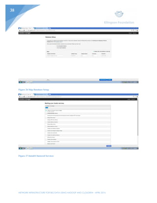 NETWORK INFRASTRUCTURE FOR BIG DATA USING HADOOP AND CLOUDERA - APRIL 2016
38
Figure 26 Skip Database Setup
Figure 27 Install Clustered Services
 