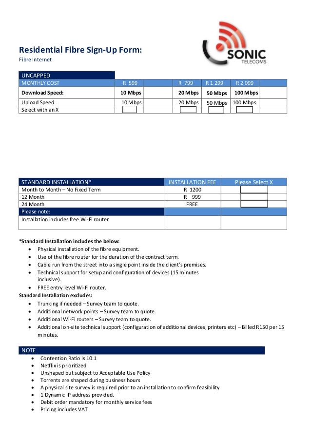 Sonic Frogfoot Fibre Sign Up Form