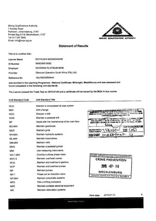 statement of results trade test | PDF