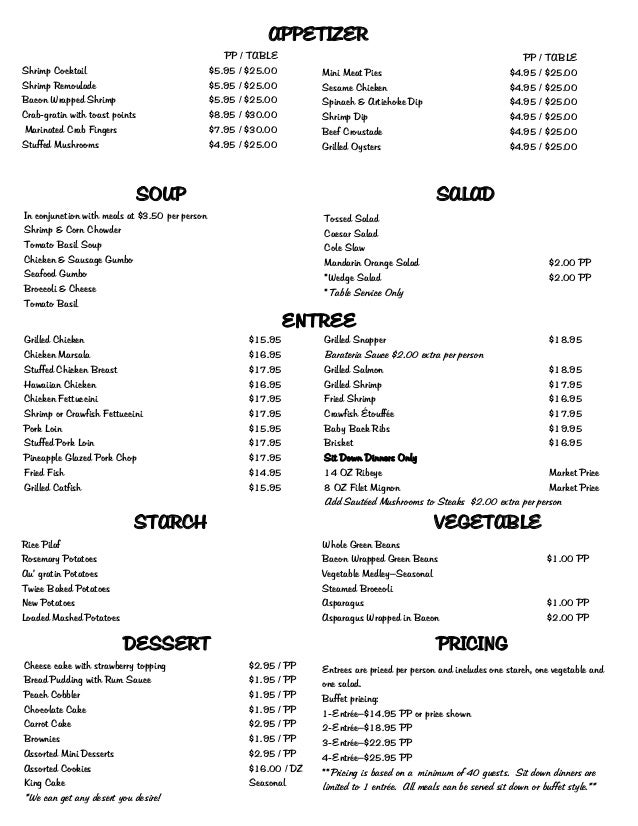 Scottish Rite Menu