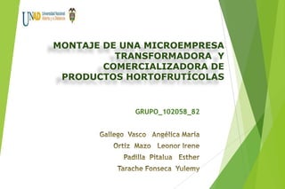MONTAJE DE UNA MICROEMPRESA
          TRANSFORMADORA Y
        COMERCIALIZADORA DE
 PRODUCTOS HORTOFRUTÍCOLAS


            GRUPO_102058_82
 