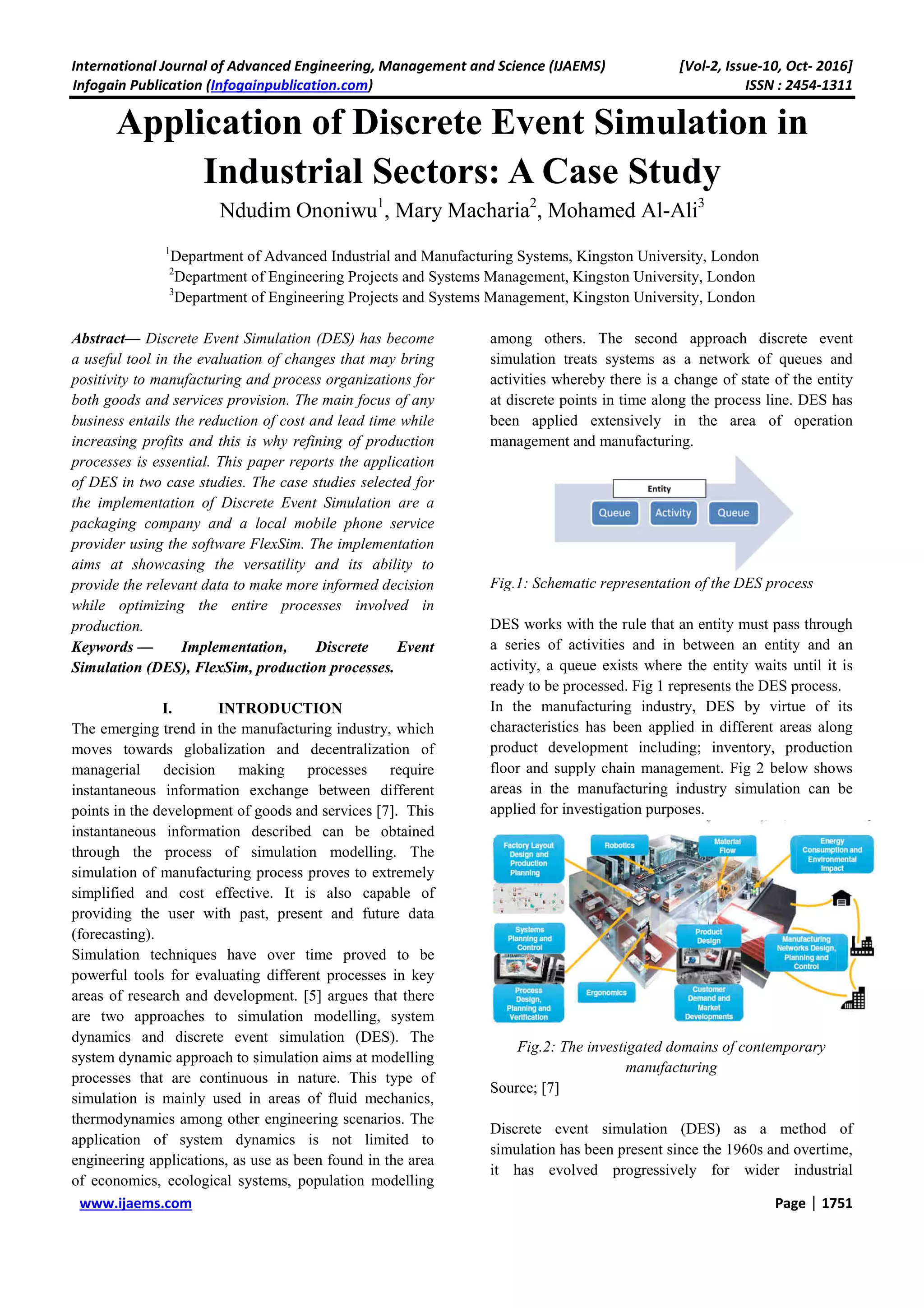 application of discrete event simulation in industrial sectors a case ...