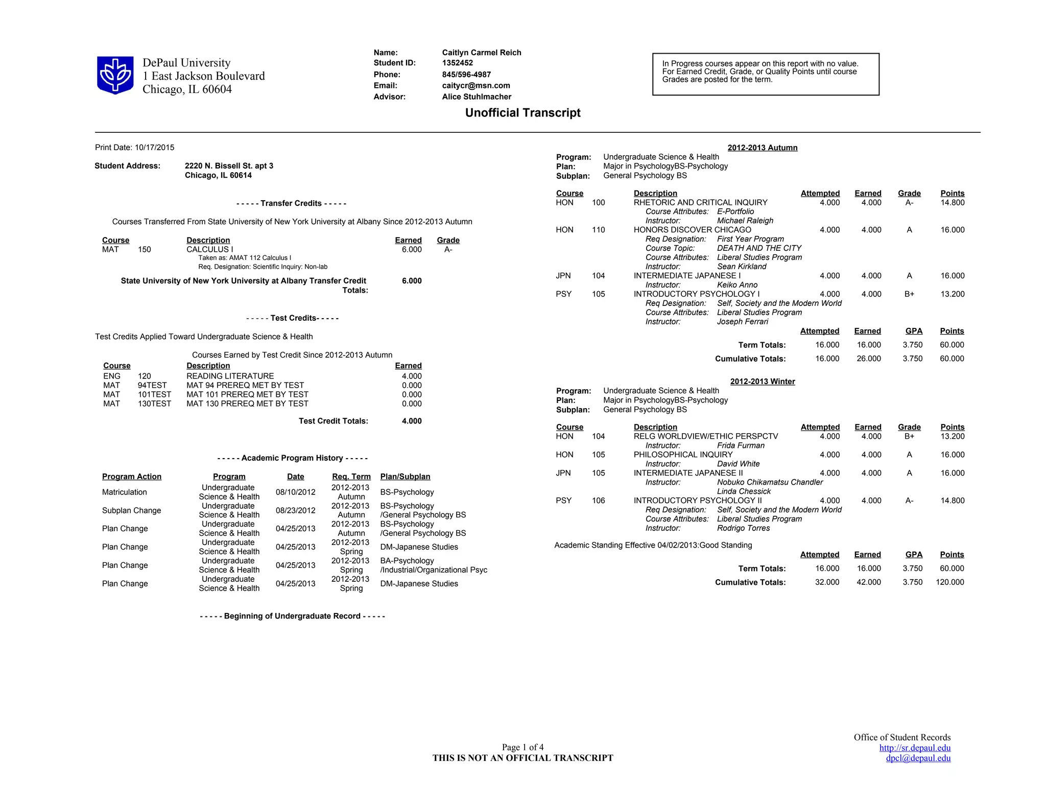 unofficial transcript | PPT