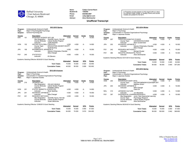 unofficial transcript | PPT