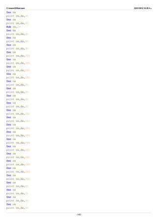 C:masm32ftest.asm 22/01/2012 10:25 ‫ب‬.‫ظ‬
Inc cx
point cx,dx,9h
Inc cx
point cx,dx,9h
Sub cx,24
Inc dx
point cx,dx,9h
Inc cx
point cx,dx,9h
Inc cx
point cx,dx,9h
Inc cx
point cx,dx,0Eh
Inc cx
point cx,dx,0Eh
Inc cx
point cx,dx,0Eh
Inc cx
point cx,dx,0Eh
Inc cx
point cx,dx,9h
Inc cx
point cx,dx,9h
Inc cx
point cx,dx,9h
Inc cx
point cx,dx,9h
Inc cx
point cx,dx,0Eh
Inc cx
point cx,dx,0Eh
Inc cx
point cx,dx,0Eh
Inc cx
point cx,dx,0Eh
Inc cx
point cx,dx,0Eh
Inc cx
point cx,dx,0Eh
Inc cx
point cx,dx,0Eh
Inc cx
point cx,dx,0Eh
Inc cx
point cx,dx,0Eh
Inc cx
point cx,dx,0Eh
Inc cx
point cx,dx,9h
Inc cx
point cx,dx,9h
Inc cx
point cx,dx,9h
Inc cx
point cx,dx,9h
-140-
 