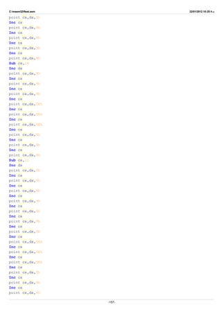 C:masm32ftest.asm 22/01/2012 10:25 ‫ب‬.‫ظ‬
point cx,dx,9h
Inc cx
point cx,dx,9h
Inc cx
point cx,dx,9h
Inc cx
point cx,dx,9h
Inc cx
point cx,dx,9h
Sub cx,16
Inc dx
point cx,dx,9h
Inc cx
point cx,dx,9h
Inc cx
point cx,dx,9h
Inc cx
point cx,dx,0Eh
Inc cx
point cx,dx,0Eh
Inc cx
point cx,dx,0Eh
Inc cx
point cx,dx,9h
Inc cx
point cx,dx,9h
Inc cx
point cx,dx,9h
Sub cx,12
Inc dx
point cx,dx,9h
Inc cx
point cx,dx,9h
Inc cx
point cx,dx,9h
Inc cx
point cx,dx,9h
Inc cx
point cx,dx,9h
Inc cx
point cx,dx,9h
Inc cx
point cx,dx,9h
Inc cx
point cx,dx,0Eh
Inc cx
point cx,dx,0Eh
Inc cx
point cx,dx,0Eh
Inc cx
point cx,dx,9h
Inc cx
point cx,dx,9h
Inc cx
point cx,dx,9h
-157-
 