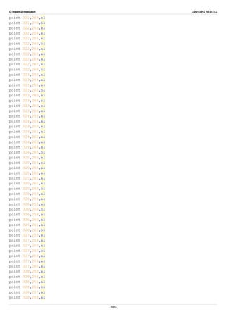 C:masm32ftest.asm 22/01/2012 10:25 ‫ب‬.‫ظ‬
point 321,269,al
point 321,270,bl
point 322,253,al
point 322,254,al
point 322,255,al
point 322,263,bl
point 322,264,al
point 322,265,al
point 322,266,al
point 322,267,al
point 322,268,bl
point 323,253,al
point 323,254,al
point 323,255,al
point 323,262,bl
point 323,263,al
point 323,264,al
point 323,265,al
point 323,266,al
point 324,253,al
point 324,254,al
point 324,255,al
point 324,261,al
point 324,262,al
point 324,263,al
point 324,264,al
point 324,265,bl
point 325,253,al
point 325,254,al
point 325,255,al
point 325,260,al
point 325,261,al
point 325,262,al
point 325,263,bl
point 326,253,al
point 326,254,al
point 326,255,al
point 326,258,bl
point 326,259,al
point 326,260,al
point 326,261,al
point 326,262,bl
point 327,253,al
point 327,254,al
point 327,255,al
point 327,257,bl
point 327,258,al
point 327,259,al
point 327,260,al
point 328,253,al
point 328,254,al
point 328,255,al
point 328,256,bl
point 328,257,al
point 328,258,al
-195-
 
