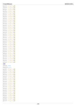 C:masm32ftest.asm 22/01/2012 10:25 ‫ب‬.‫ظ‬
point 223,442,al
point 224,435,al
point 224,436,al
point 224,437,al
point 224,438,al
point 224,439,al
point 224,440,al
point 224,441,al
point 224,442,al
point 225,435,al
point 225,436,al
point 225,437,al
point 225,438,al
point 225,439,al
point 225,440,al
point 225,441,al
point 225,442,al
point 226,435,al
point 226,436,al
point 226,437,al
point 226,438,al
point 226,439,al
point 226,440,al
point 226,441,al
point 226,442,al
point 227,435,al
point 227,436,al
point 227,437,al
point 227,438,al
point 227,439,al
point 227,440,al
point 227,441,al
point 227,442,al
ret
Fuel5 endp
Fuel10 proc
point 229,433,al
point 229,434,al
point 229,435,al
point 229,436,al
point 229,437,al
point 229,438,al
point 229,439,al
point 229,440,al
point 229,441,al
point 230,433,al
point 230,434,al
point 230,435,al
point 230,436,al
point 230,437,al
point 230,438,al
point 230,439,al
point 230,440,al
point 230,441,al
point 231,433,al
-205-
 