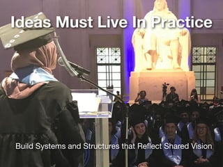 Ideas Must Live In Practice
Build Systems and Structures that Reﬂect Shared Vision
 