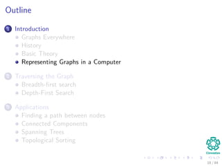 Outline
1 Introduction
Graphs Everywhere
History
Basic Theory
Representing Graphs in a Computer
2 Traversing the Graph
Bre...
