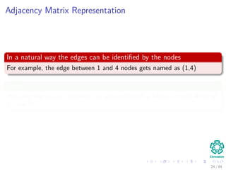 Adjacency Matrix Representation
In a natural way the edges can be identiﬁed by the nodes
For example, the edge between 1 a...