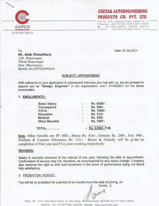 CAPCO APPOINTMENT LETTER