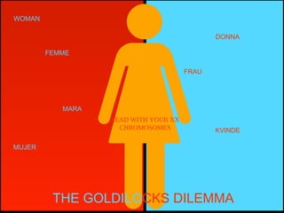 THE GOLDILOCKS DILEMMA
MUJER
FEMME
FRAU
DONNA
KVINDE
MARA
WOMAN
LEAD WITH YOUR XX
CHROMOSOMES
 
