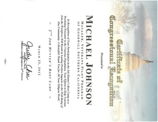 Congressional Certificate of Recognition 2012