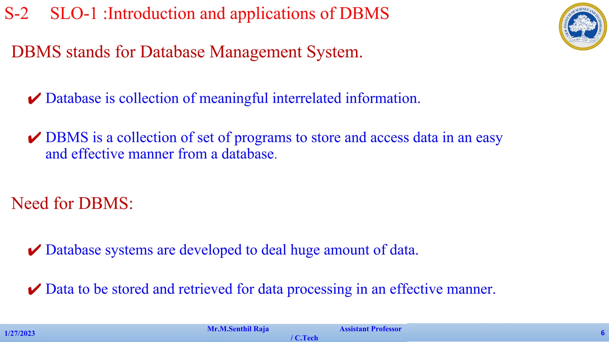 18CSC303J DBMS UNIT I database management system | PDF