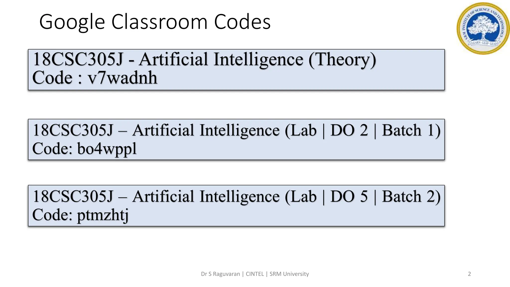 18CSC305J – Artificial Intelligence - UNIT 1.pptx
