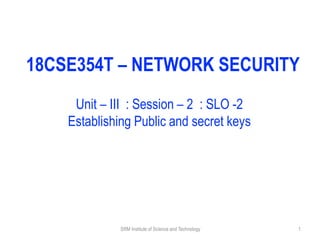 18CSE354T – NETWORK SECURITY
Unit – III : Session – 2 : SLO -2
Establishing Public and secret keys
SRM Institute of Science and Technology 1
 
