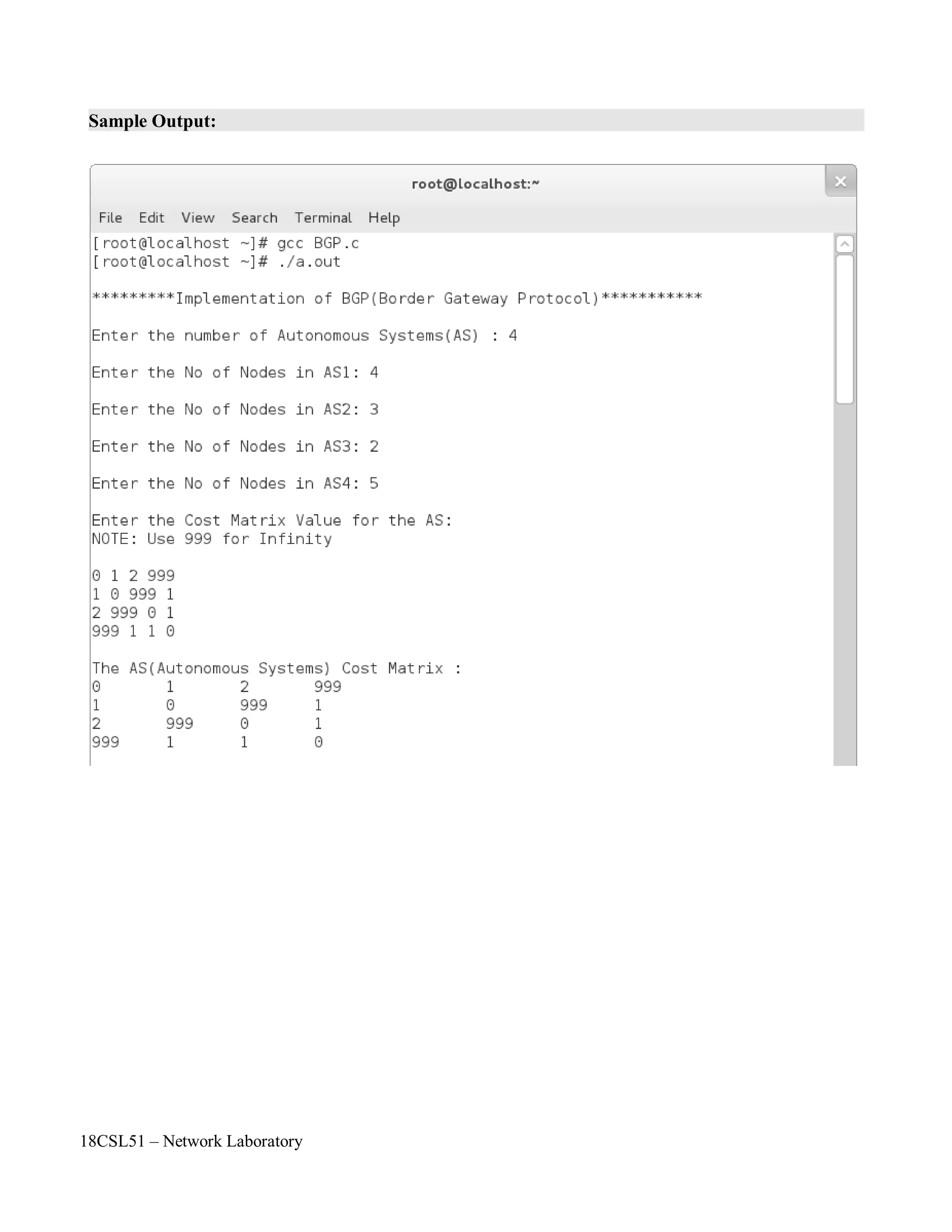 18CSL51 – Network Laboratory
Sample Output:
 