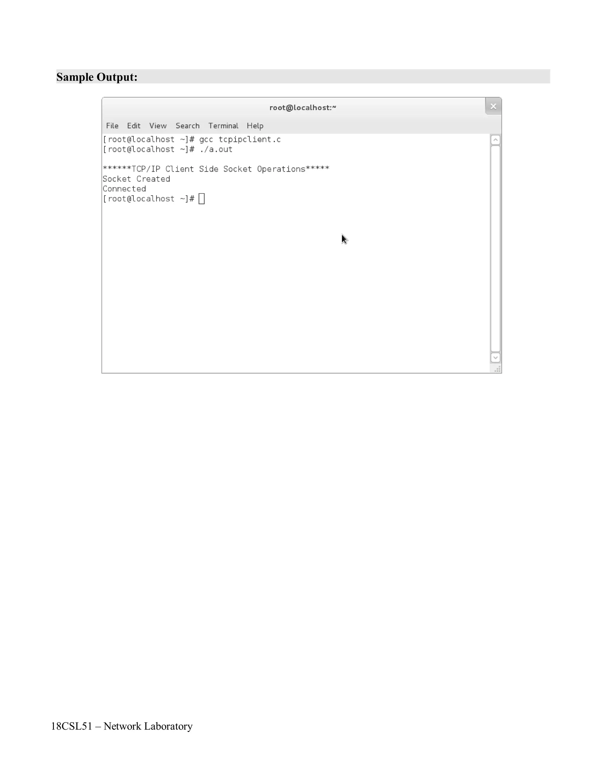 18CSL51 – Network Laboratory
Sample Output:
 