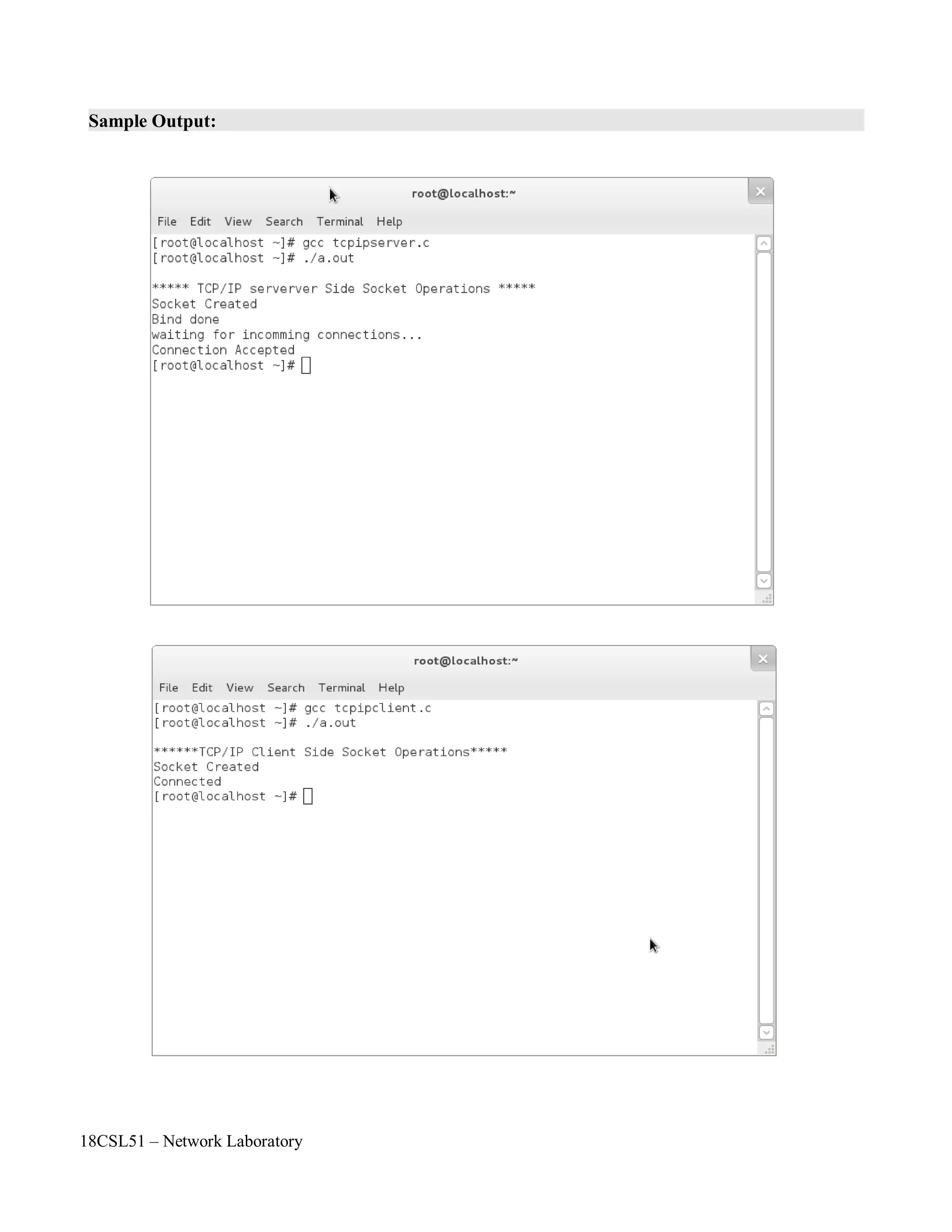18CSL51 – Network Laboratory
Sample Output:
 