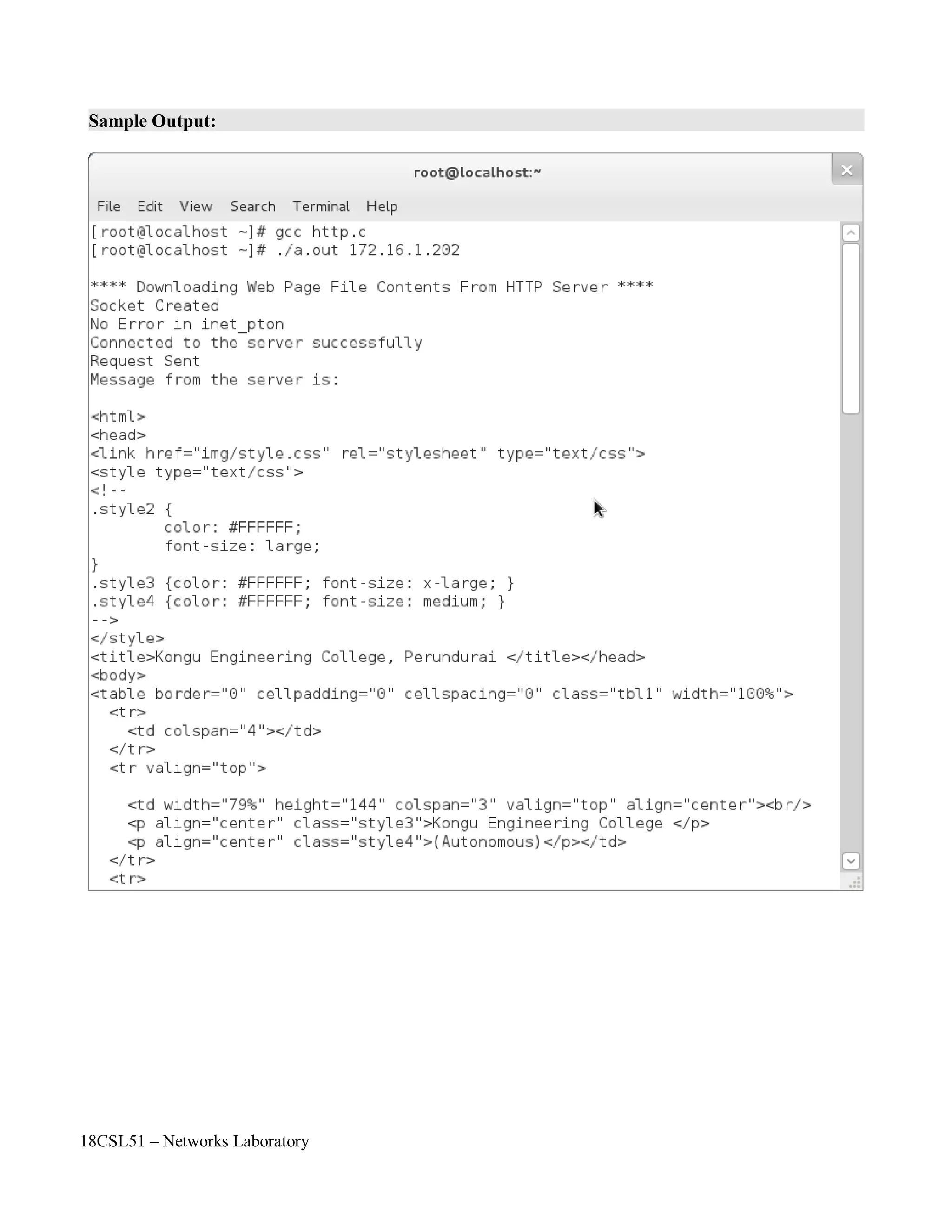 18CSL51 – Networks Laboratory
Sample Output:
 