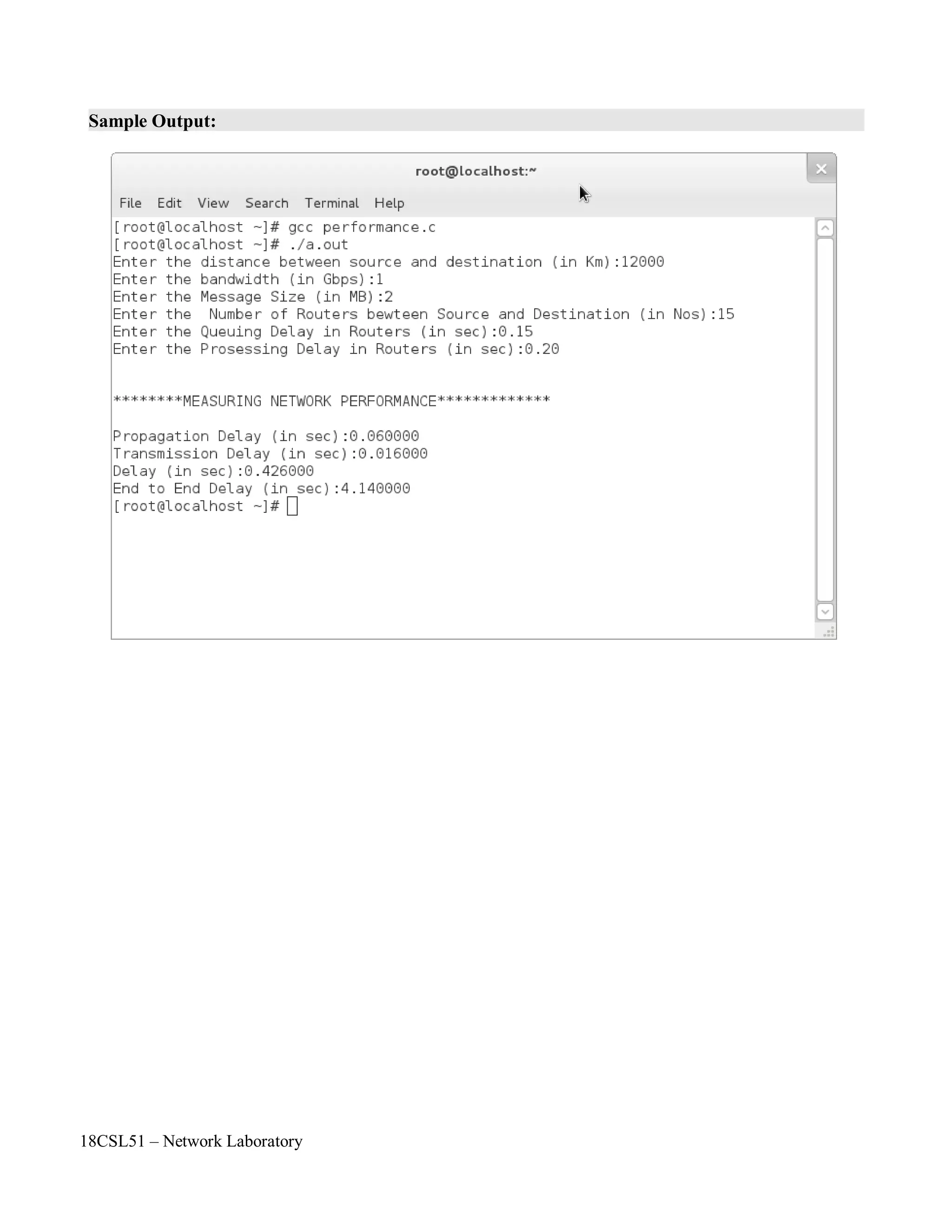 18CSL51 – Network Laboratory
Sample Output:
 