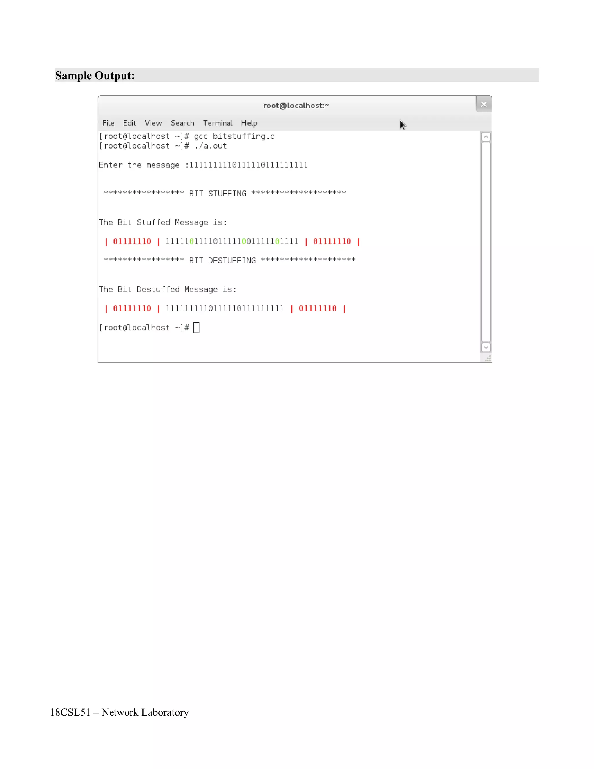 18CSL51 – Network Laboratory
Sample Output:
 