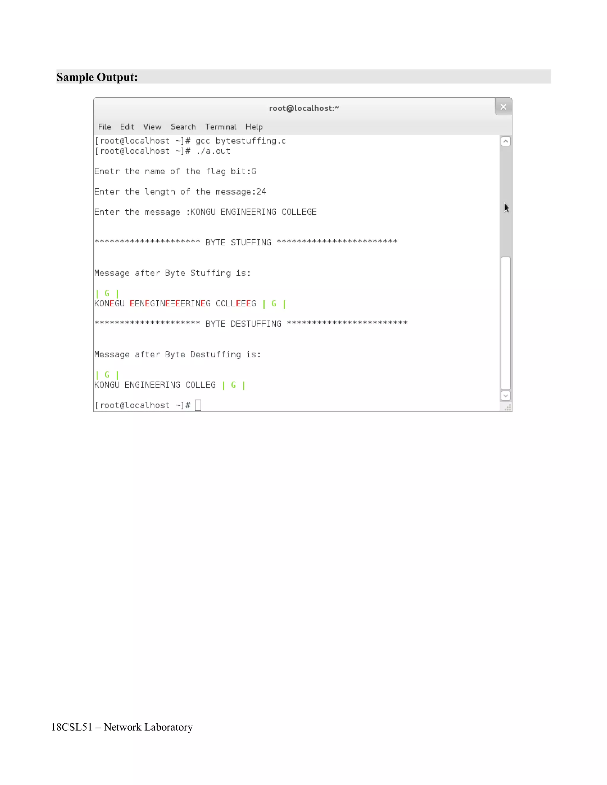 18CSL51 – Network Laboratory
Sample Output:
 