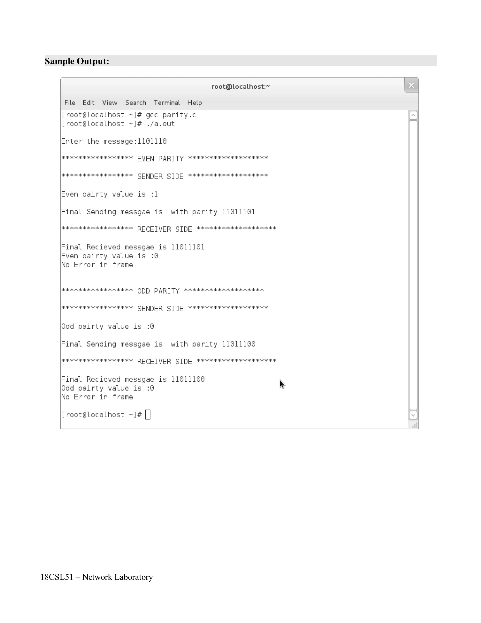 18CSL51 – Network Laboratory
Sample Output:
 